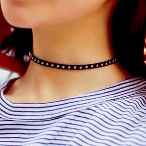 Gold Stud Choker Necklace Women Color Black